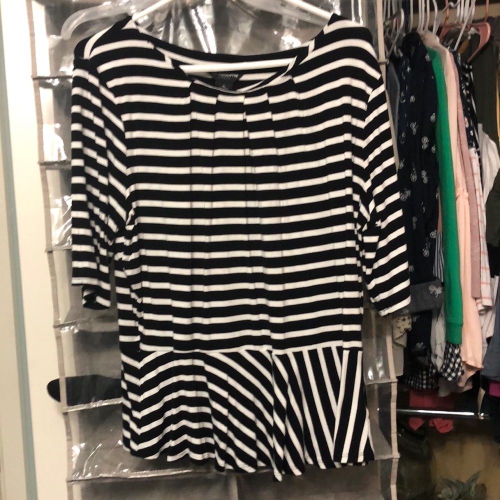 Peplum black and white top